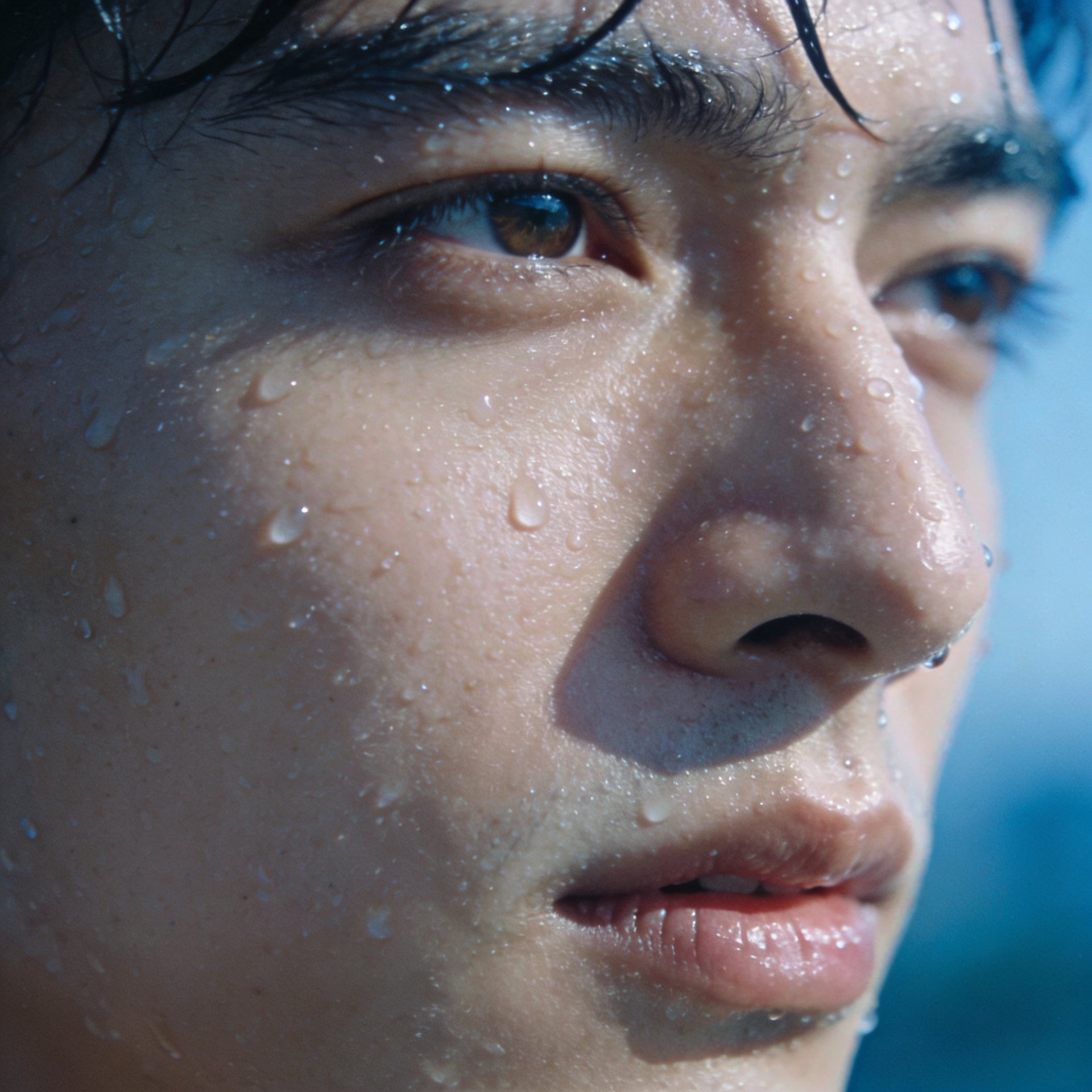 Close-up of glowing skin with Luvera products